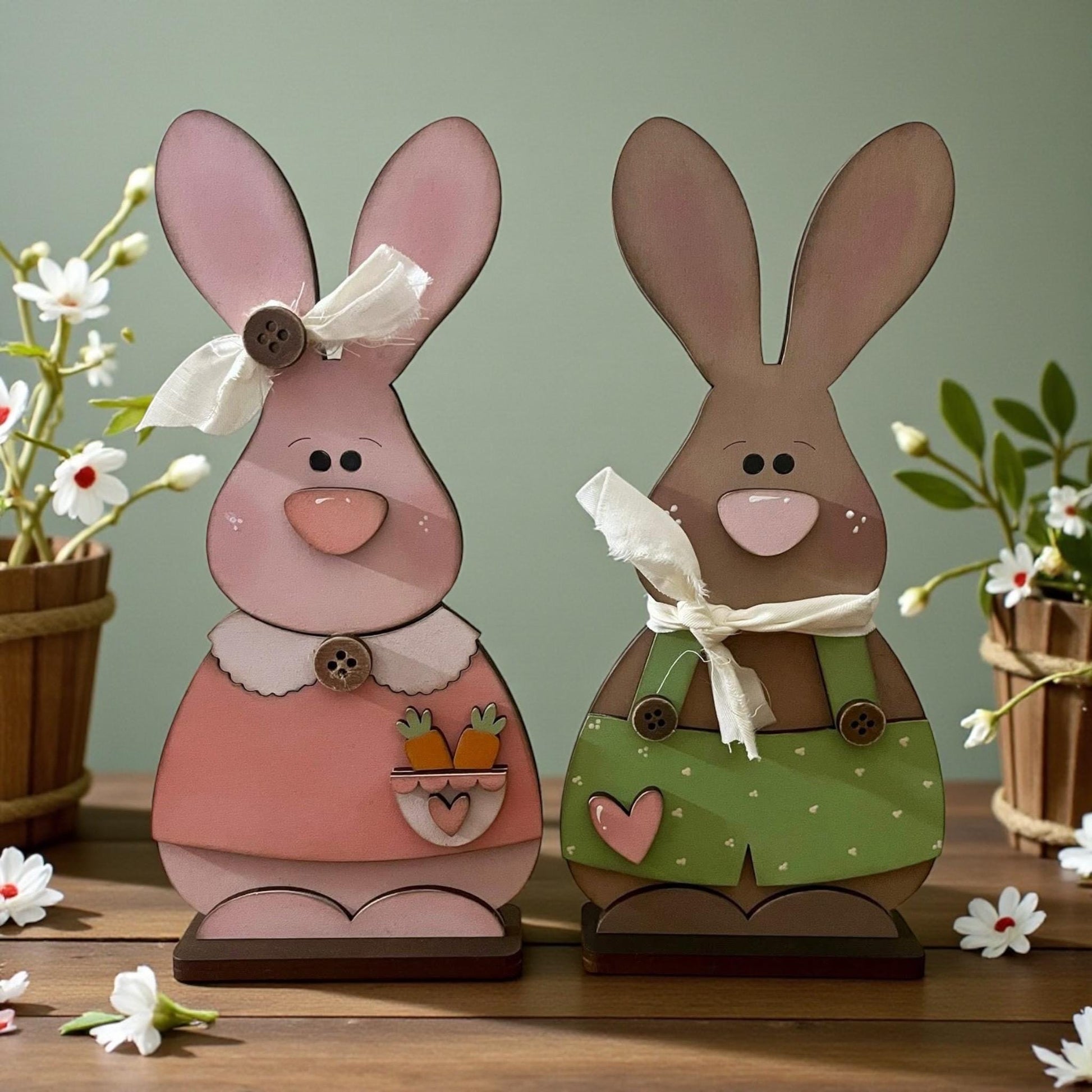 DIY Bunny Couple Shelf Sitter, Easter Primitive, Shelf Sitter, Unfinished, Spring Bunnies