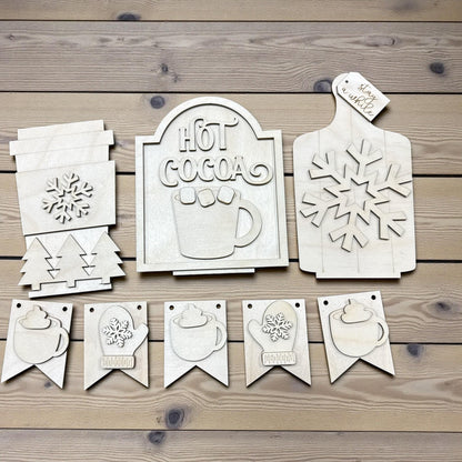 DIY Hot Cocoa Unfinished Wood Interchangeable Insert, Inserts only Unfinished Winter Interchangeable tiered tray