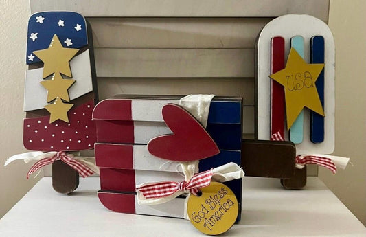 DIY Patriotic Popsicles, Unfinished Chunky America Popsicles, Fun Patriotic Displays