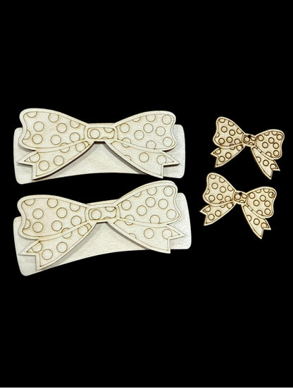 DIY Polka Dot Bow Hair Clip, Claw Clip: Unfinished Wood Laser Cut Blank, Polka Dots, Earring, Hair Clip Bundle