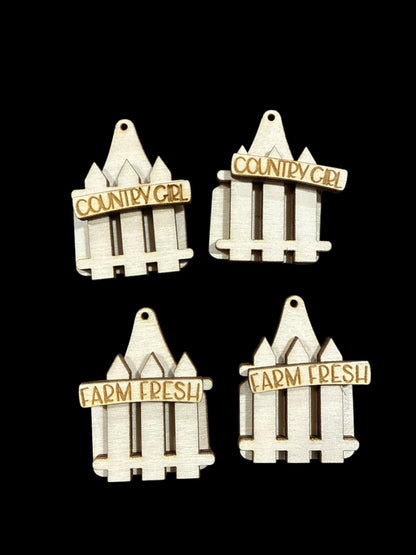 DIY Country Girl Earrings, Fence with Country Girl Unfinished, Country Earrings, 3D Earrings