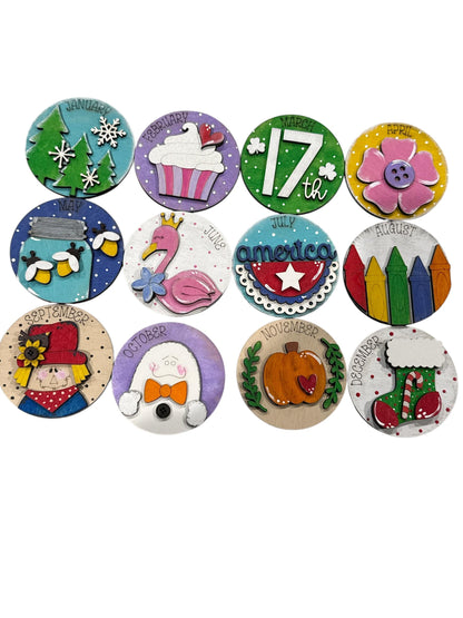 Bundle 7 of 3" or 6" Seasonal Interchangeable Sign Rounds, Hand-Painted MDF Decor, Hand-Painted Seasonal Inserts, Interchange Seasons