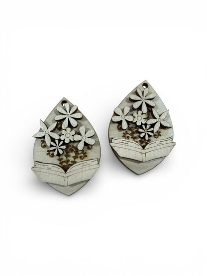 DIY Flowers and Books Earrings, Book Lover Earrings Unfinished, Flowers and books, 3D Earrings