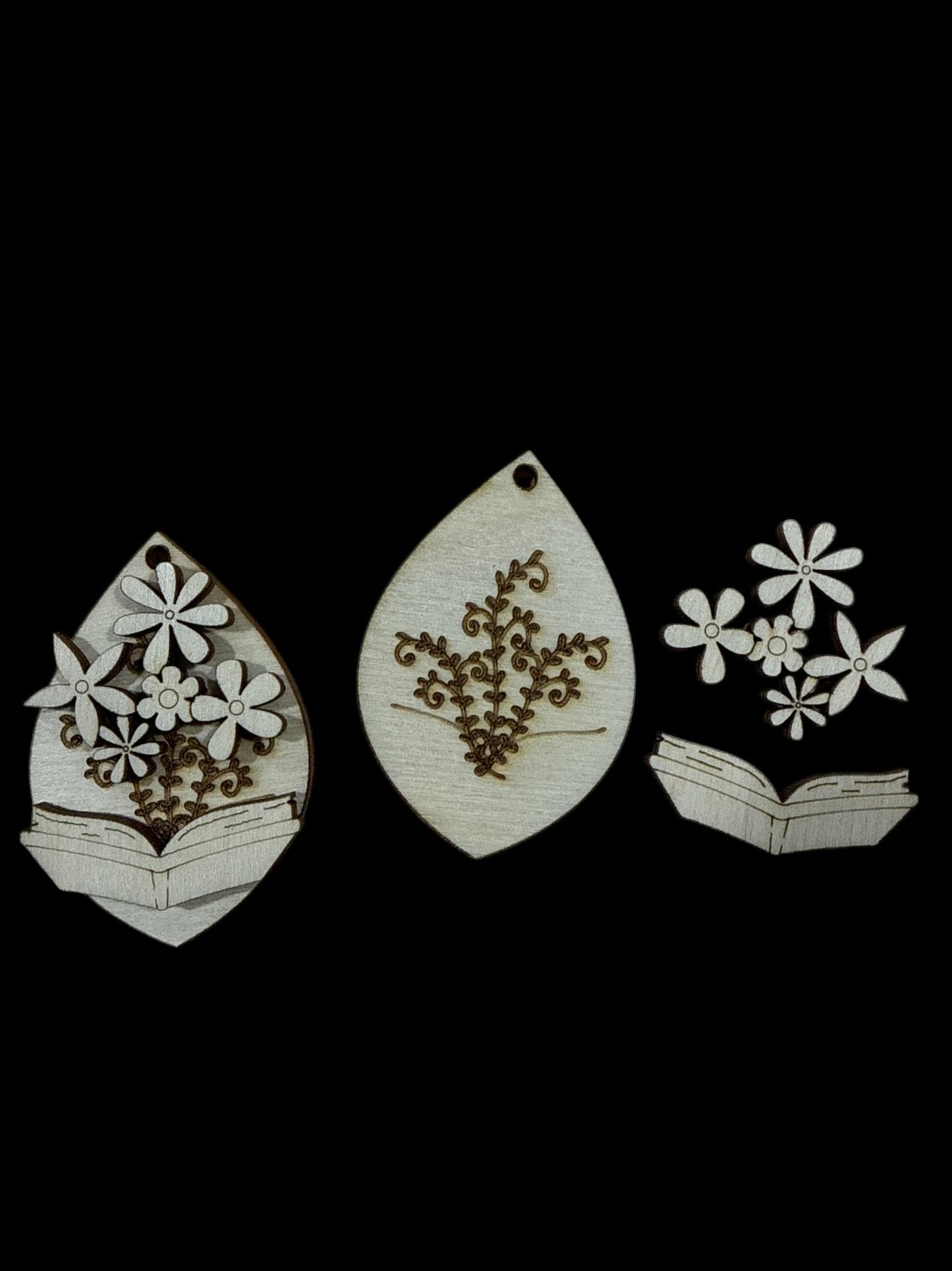 DIY Flowers and Books Earrings, Book Lover Earrings Unfinished, Flowers and books, 3D Earrings