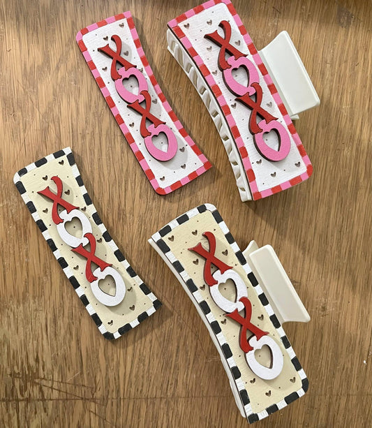 DIY XO XO Valentine, Unfinished Claw clip, 2" and 4", Valentine Claw Clip, Checkered Xoxo, ready to pain claw clip