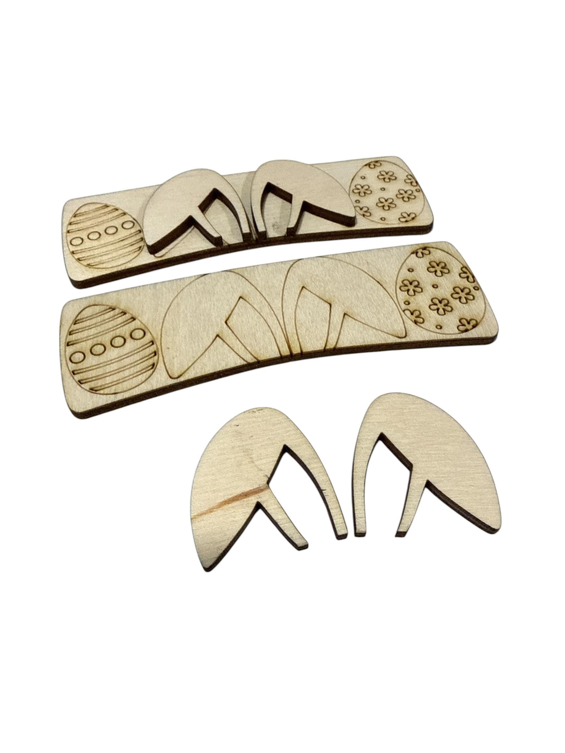 DIY Bunny Ears with Flowers Claw Clip: Unfinished Wood Laser Cut Blank, Easter Eggs, Bunny with Easter Eggs, Bunny