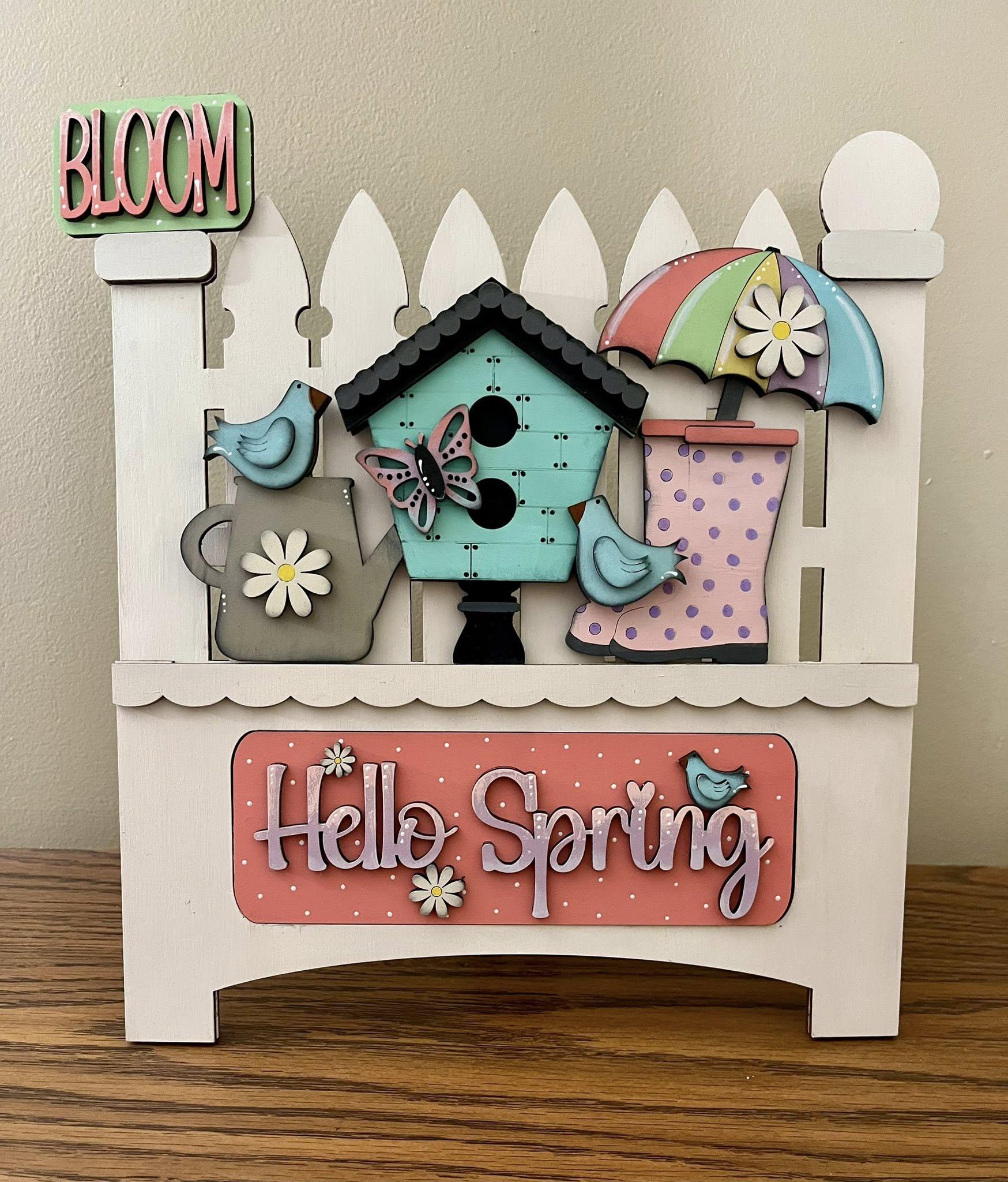 Hello Spring Interchangeable Farmhouse Truck Insert, Seasonal Truck, DIY Truck Kit, Interchangeable, Unfinished, Spring, Finished, Craft