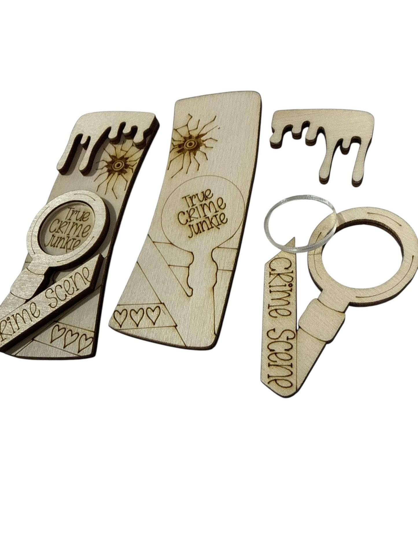 DIY True Crime Junkie Claw Clip: Unfinished Wood Laser Cut Blank, True Crime Junkie with Acrylic
