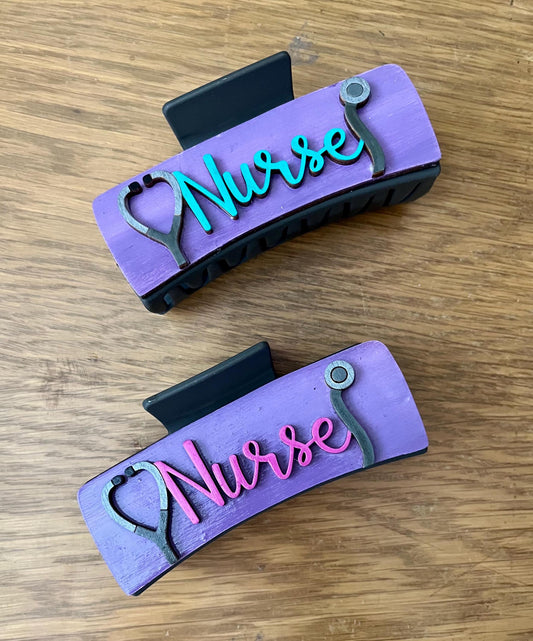 DIY Nurse #2 Hair Clip Pieces: Unfinished Wood Laser Cut Blanks, Nurse Claw Clip Blanks, Nurse, Unfinished Wood