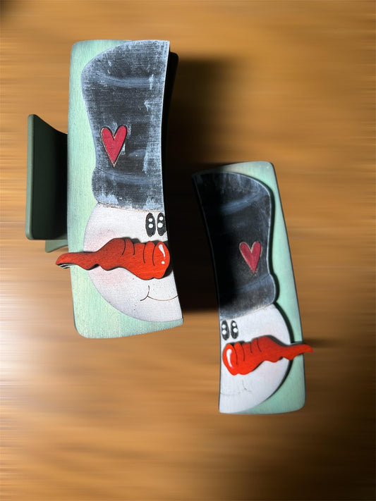 DIY Snowman w heart Claw Clip, Wood Snowman Hair Clip Pieces, Laser Cut Blanks, Snowman Claw Clip, Unfinished wood