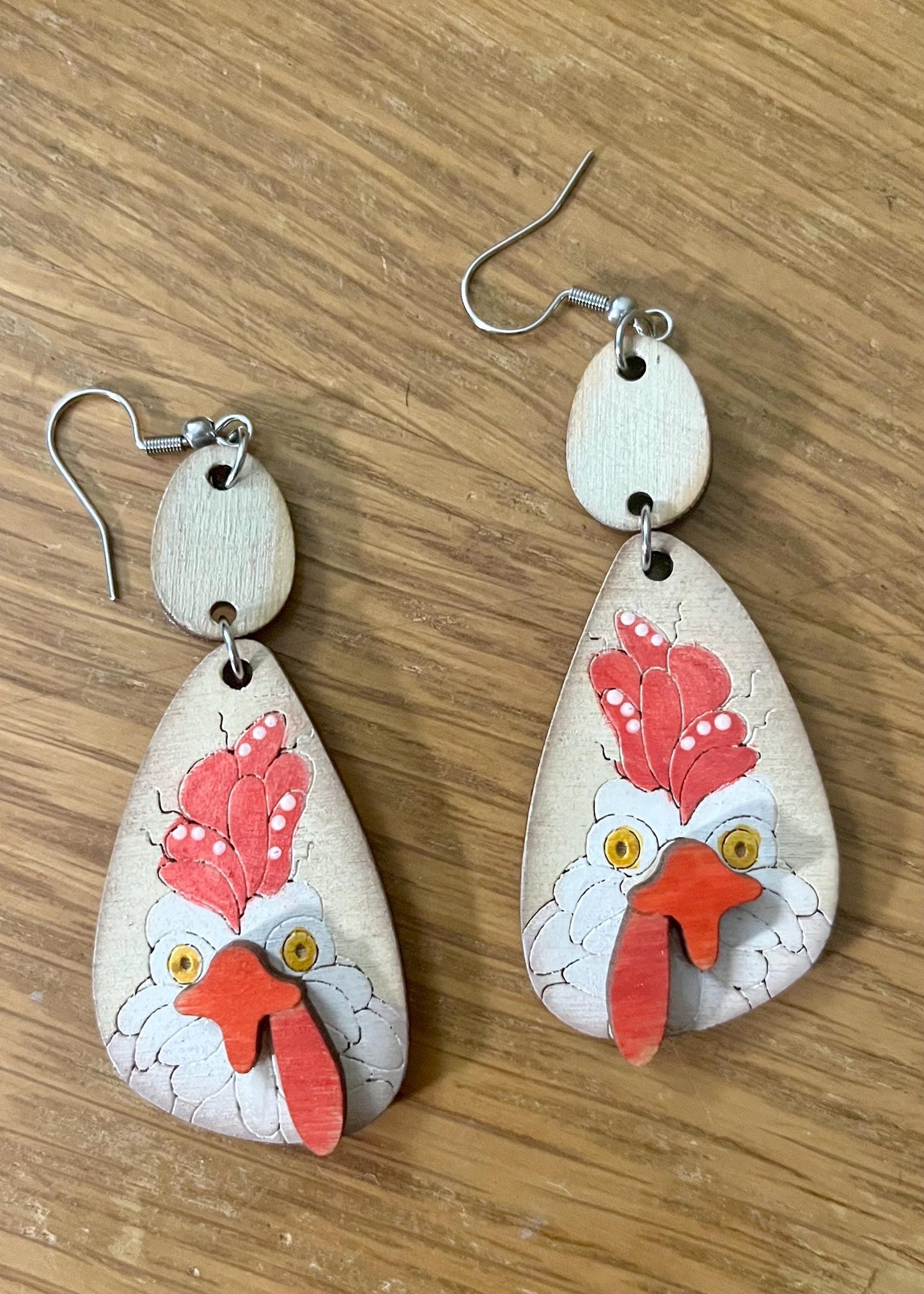 Fluffy Chicken DIY Earrings, Unfinished Birch Wood, Chicken Earrings, Chicken Earring DIY Earrings, Unfinished Paint, Chicken Earrings