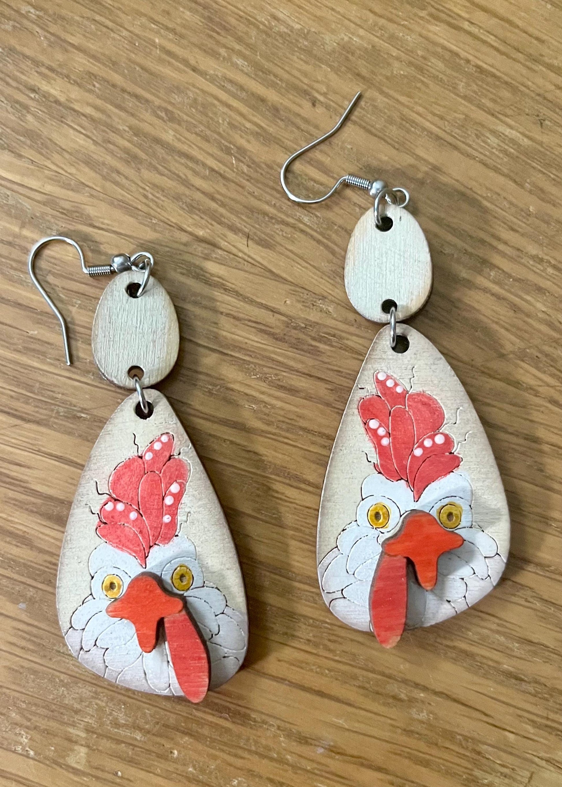 Fluffy Chicken DIY Earrings, Unfinished Birch Wood, Chicken Earrings, Chicken Earring DIY Earrings, Unfinished Paint, Chicken Earrings