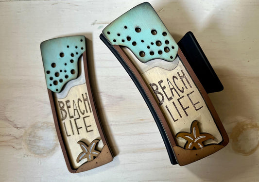 DIY Beach Life, Stay Salty Claw Clip: Unfinished Wood Laser Cut Blank, 4", Summer Claw Clips, Summer Time Hair Clips