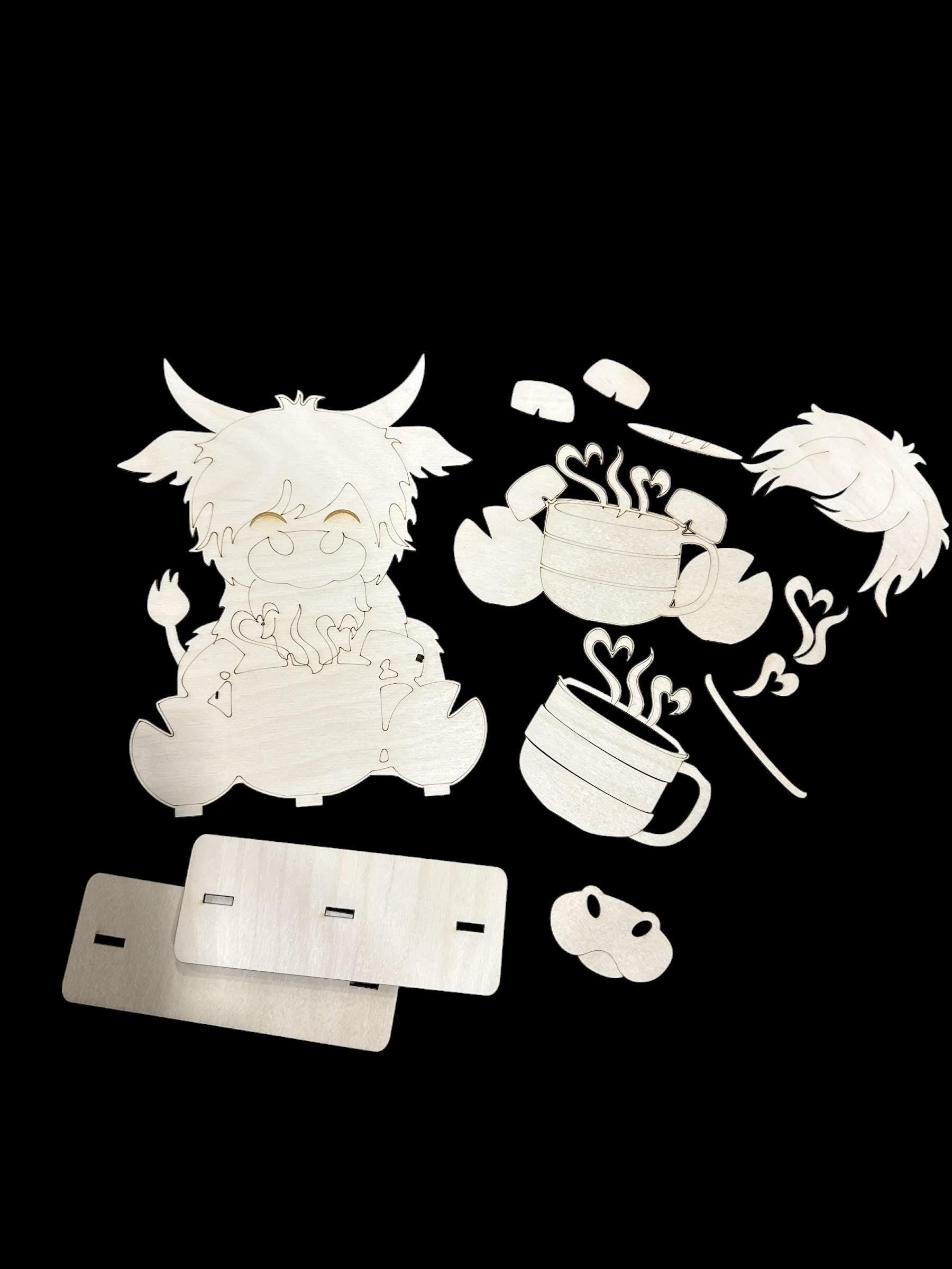 DIY Highland Cow Coffee Mug, Standing Cow, Coffee Lover, Cocoa Mug, Highland Cow Unfinished Shelf Sitter