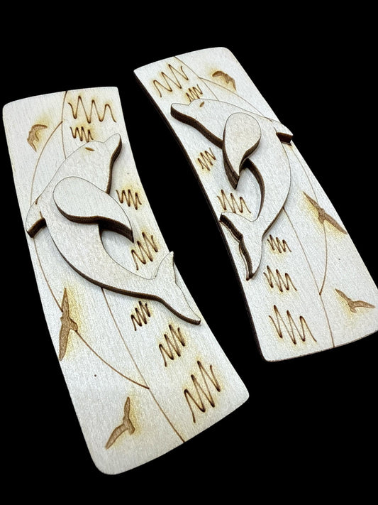 DIY Dolphin Hair Clip Pieces: Laser Cut Birch Wood Blanks, Dolphin Ocean Claw Clip