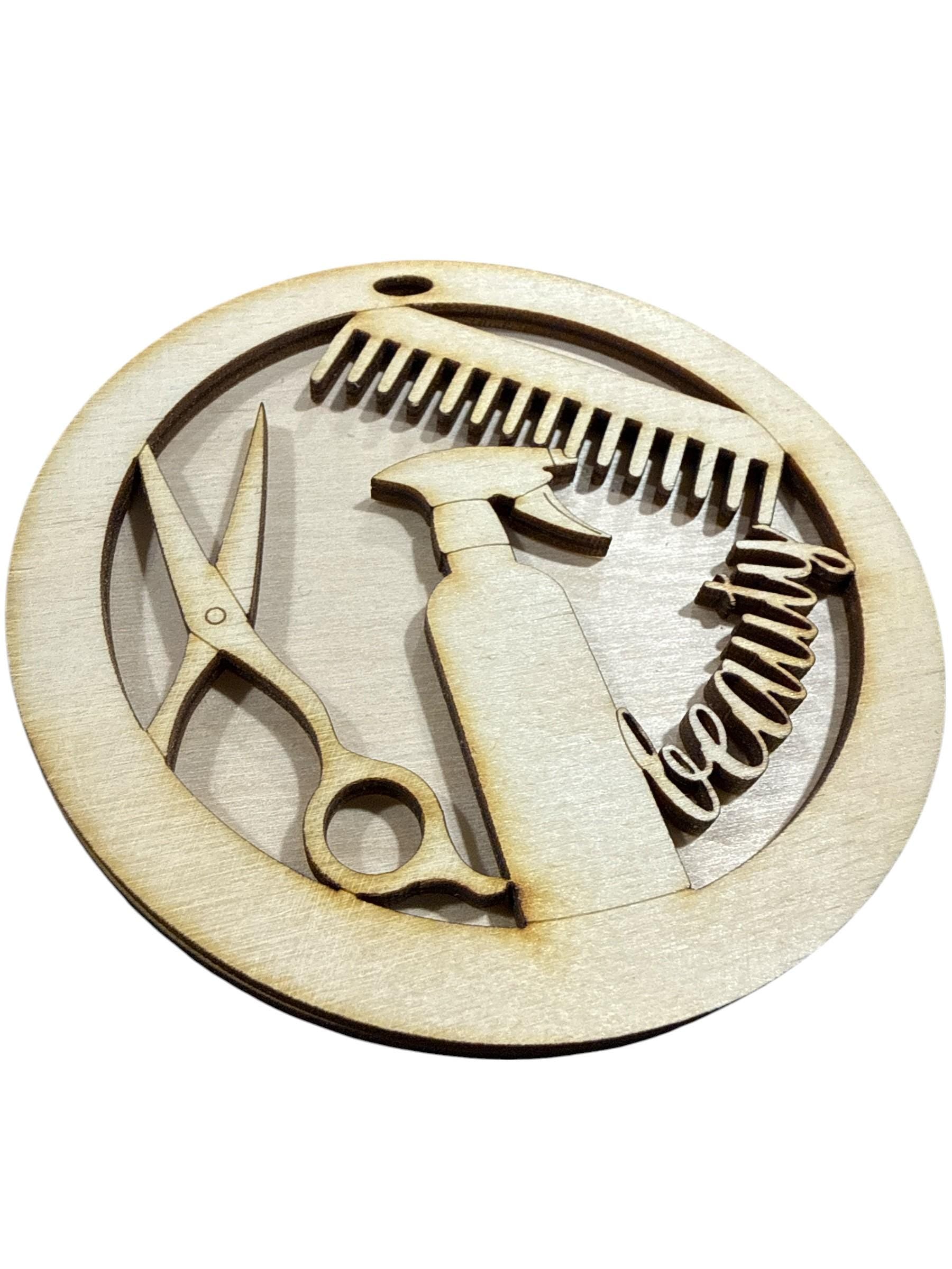 DIY Beautician Ornament, Wooden Car Charms, Unfinished, DIY Unfinished, Blank Hair Design Custom design, Personalize