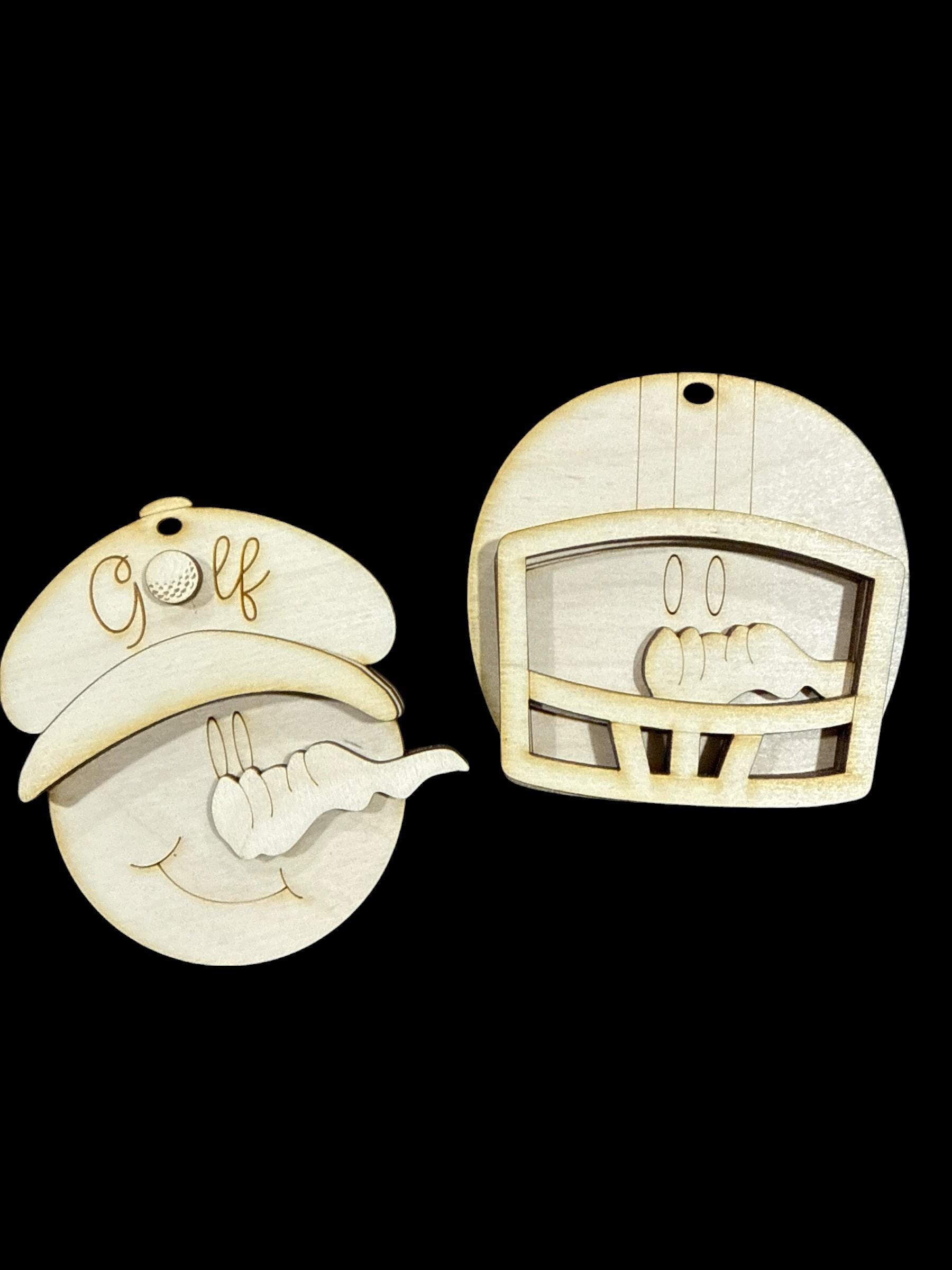 DIY Golf or Football Snowman Ornaments, Golf Ornament, Football Ornament, Golf Charm, Unfinished Wood Christmas Craft, Snowman Ornaments