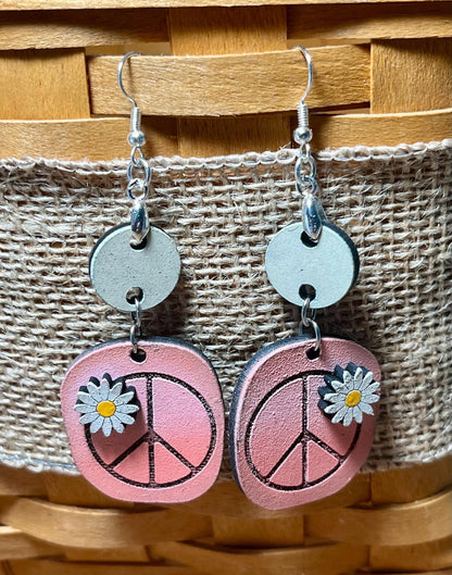 DIY Peace Sign Earrings: Unfinished Birch Wood, Boho Flower