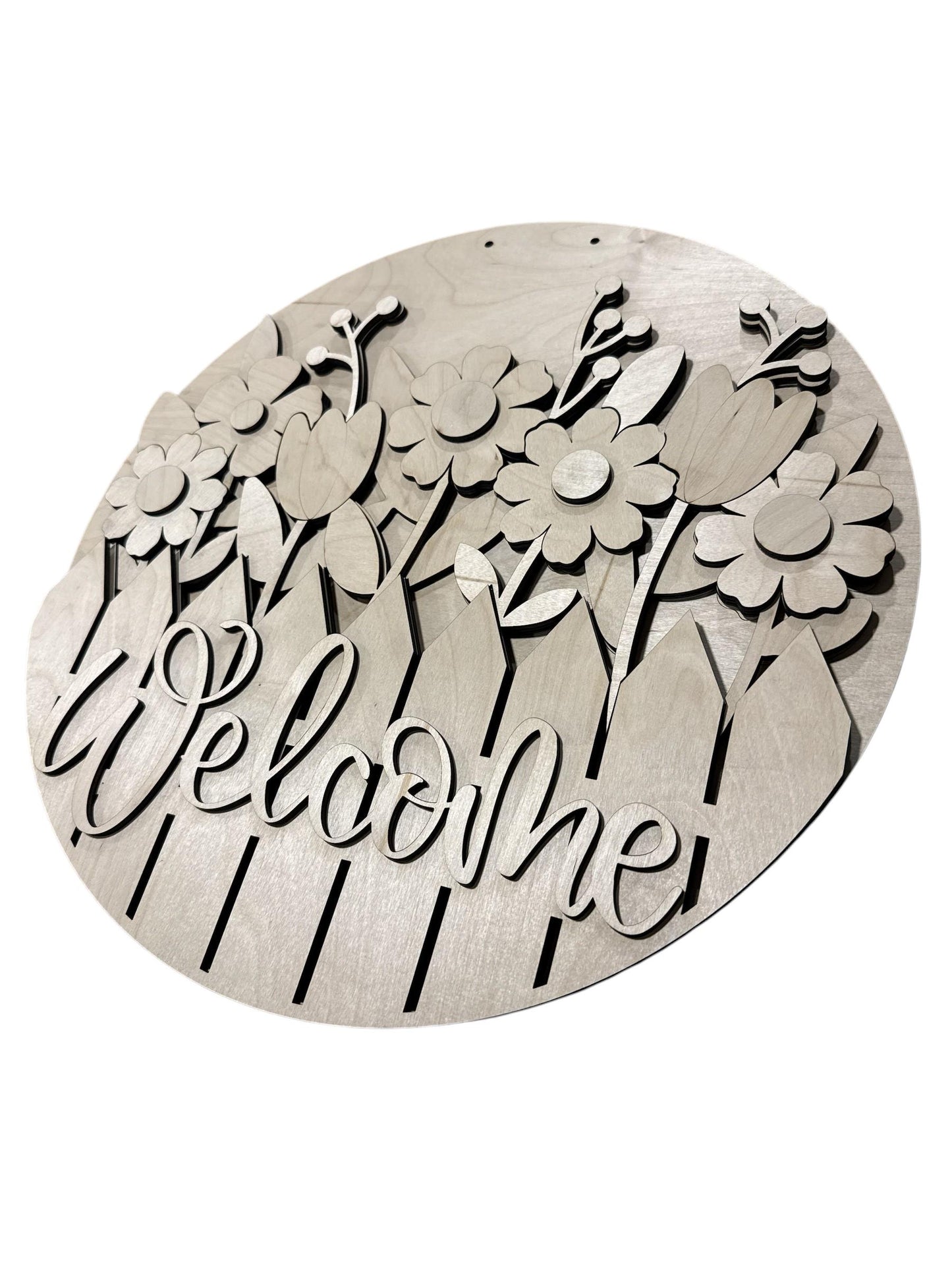 DIY Welcome Fence Picket with Flowers Door Hanger: Unfinished Wood, Flowers Door Hanger, Spring Door Hanger, Flowers Pickets