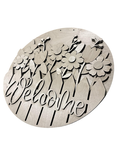 DIY Welcome Fence Picket with Flowers Door Hanger: Unfinished Wood, Flowers Door Hanger, Spring Door Hanger, Flowers Pickets