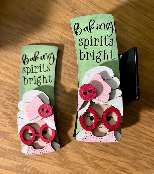 DIY Mrs. Claus Baking Spirits Bright, 4" Christmas Hair Clip, 2” bow