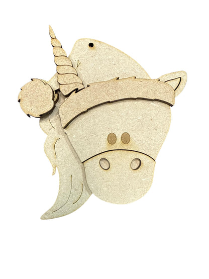 DIY Santa Animal Ornaments, Unfinished Wood, Farmhouse Christmas Craft, Duck Ornament, Unicorn Santa Hat