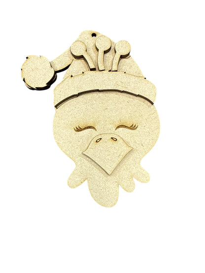 DIY Santa Animal Ornaments, Unfinished Wood, Farmhouse Christmas Craft, Duck Ornament, Unicorn Santa Hat
