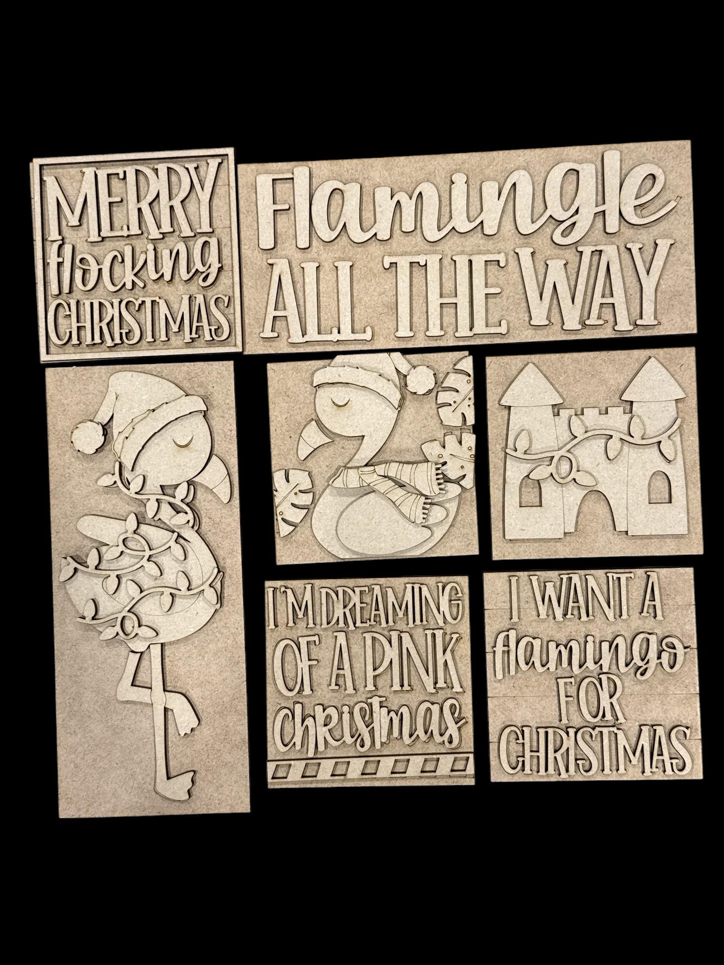DIY Christmas Flamingos, Flamingo Ladder inserts, Ladder Inserts DIY, 4.25" Squares for inserts, ladder inserts, Merry Flocking Christmas