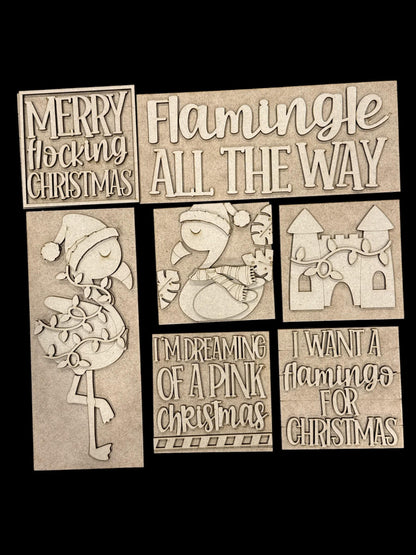 DIY Christmas Flamingos, Flamingo Ladder inserts, Ladder Inserts DIY, 4.25" Squares for inserts, ladder inserts, Merry Flocking Christmas
