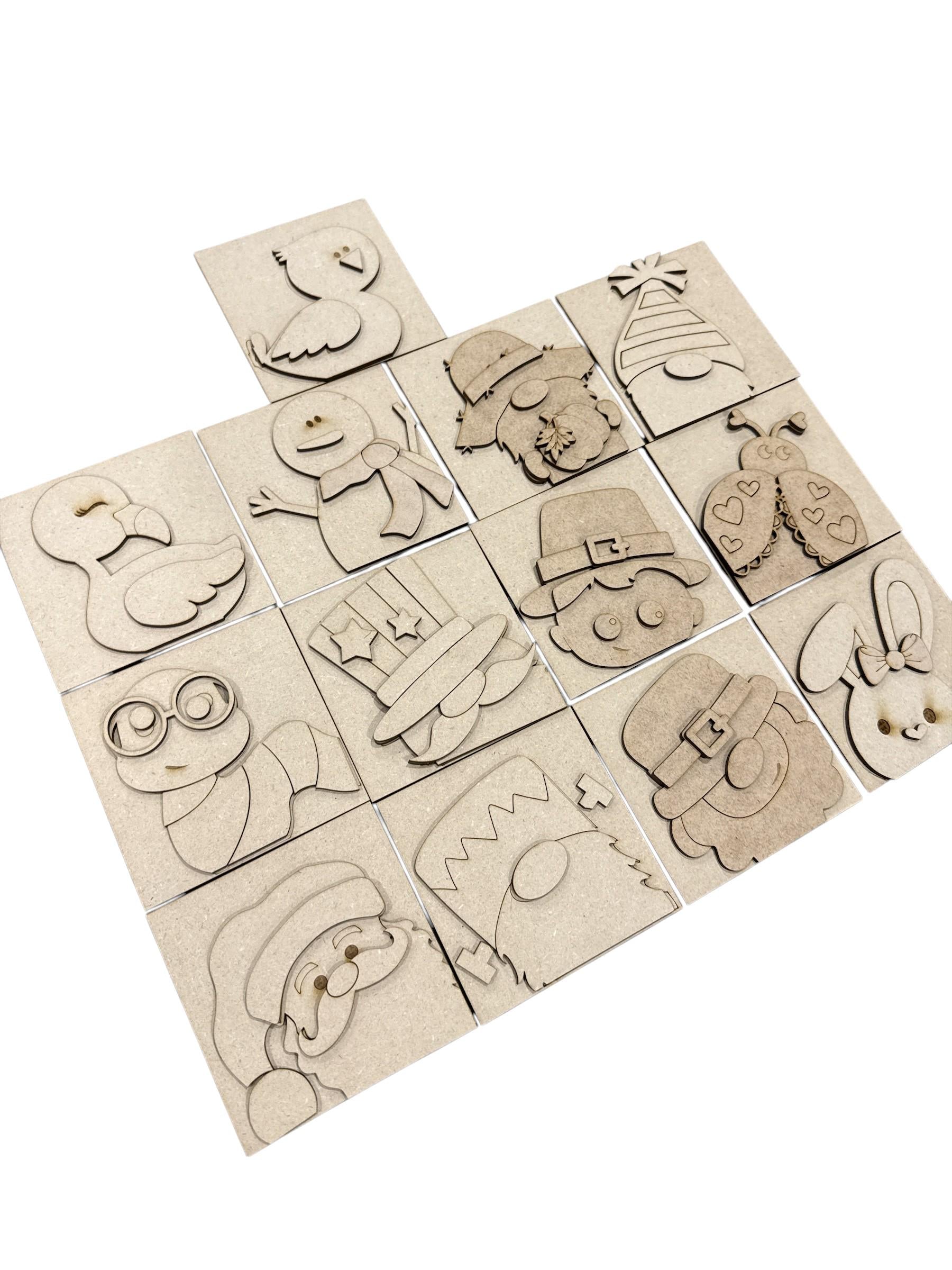 DIY Holiday Faces Squares, DIY Ladder Inserts, Holiday Faces, 4.25" Ladder Inserts Craft, Paint Your Own, Seasonal Squares