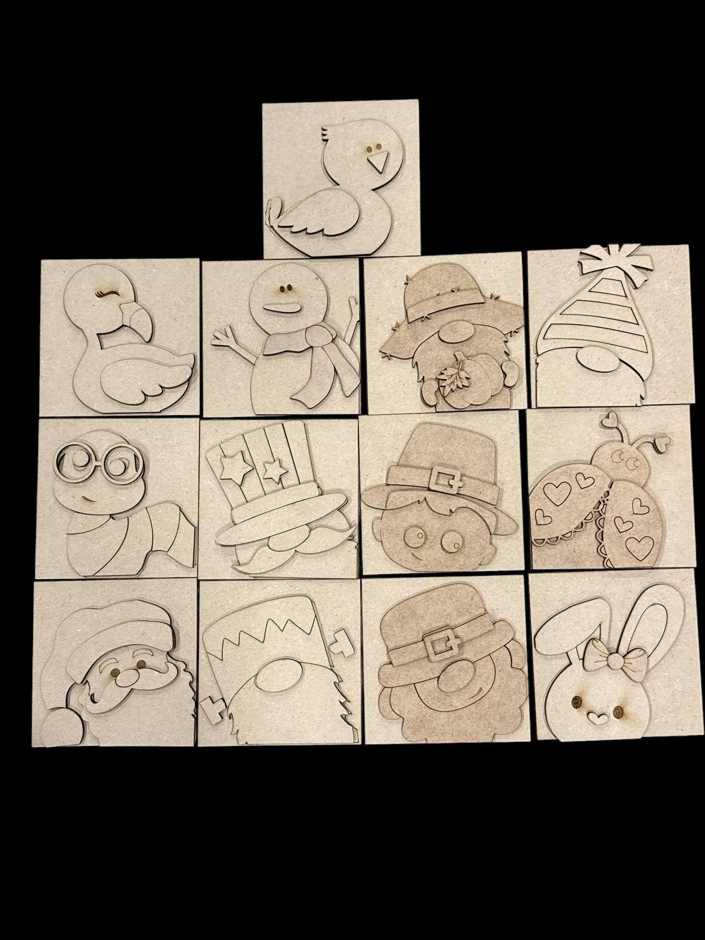 DIY Holiday Faces Squares, DIY Ladder Inserts, Holiday Faces, 4.25" Ladder Inserts Craft, Paint Your Own, Seasonal Squares