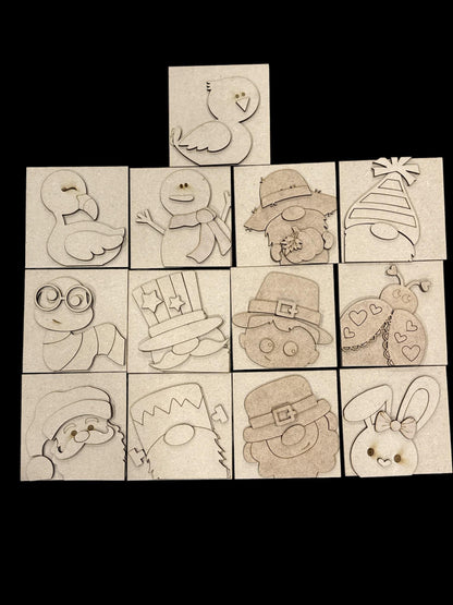 DIY Holiday Faces Squares, DIY Ladder Inserts, Holiday Faces, 4.25" Ladder Inserts Craft, Paint Your Own, Seasonal Squares