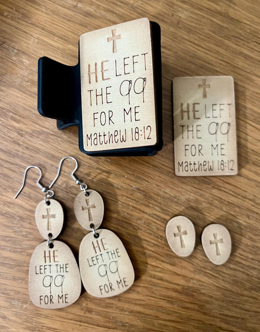 DIY 2" He Left the 99 for me claw clip, Cross Claw Clip Unfinished, Wood Laser Cut Blank, 2"