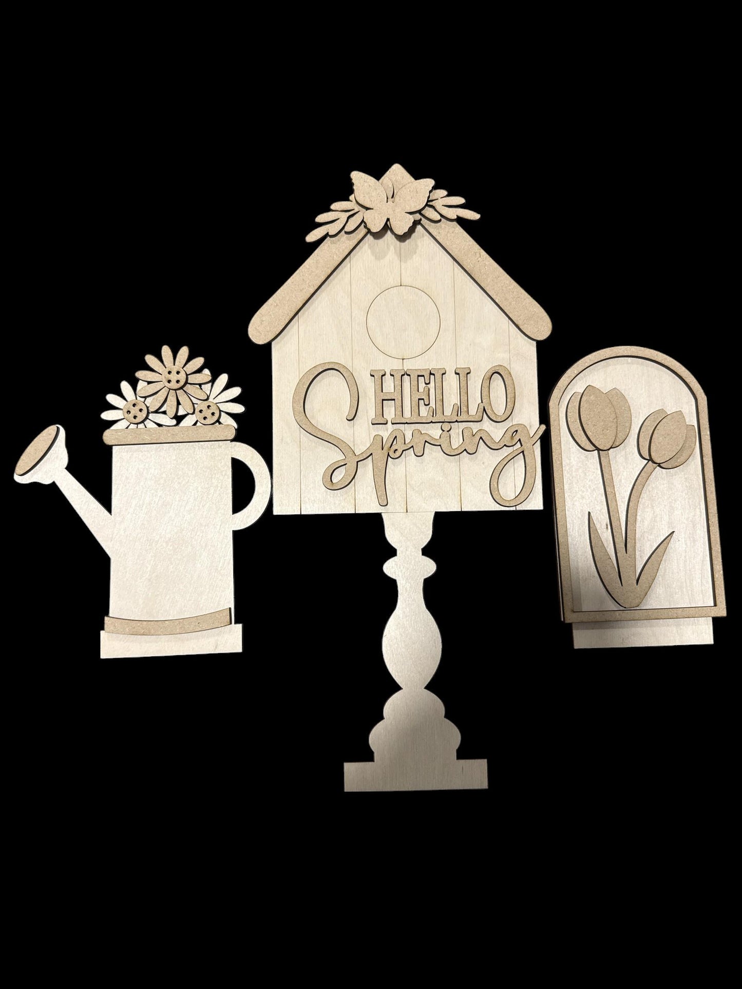 DIY Trio Hello Spring Interchangeable Inserts, Trio Stand, Holiday Display, Unfinished, Inserts Only, Spring, Tulips