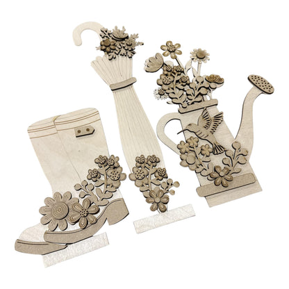 DIY Trio Rainboots and Flowers Interchangeable Inserts, Trio Stand, Holiday Display, Unfinished, Inserts Only, Spring, Flower Pot