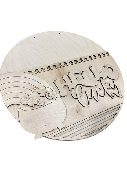 DIY Hello Lucky Door Hanger: Unfinished Wood, Shamrocks Door Hanger, Spring Door Hanger, St Patricks Door hanger