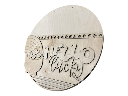DIY Hello Lucky Door Hanger: Unfinished Wood, Shamrocks Door Hanger, Spring Door Hanger, St Patricks Door hanger
