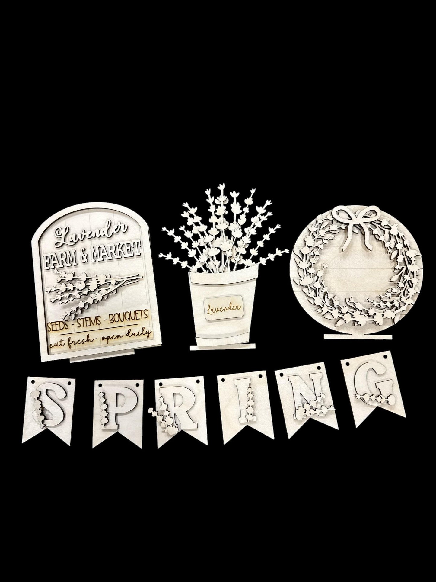 DIY Hello Spring Unfinished Wood Interchangeable Insert, Inserts only Unfninshed Flowers Interchangeable tiered tray