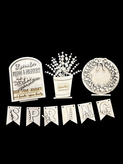 DIY Hello Spring Unfinished Wood Interchangeable Insert, Inserts only Unfninshed Flowers Interchangeable tiered tray