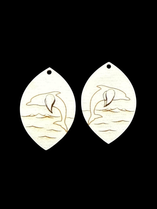 DIY Dolphin Earrings: Unfinished Birch Wood, Engraved, Craft Jewelry, Sea Animals