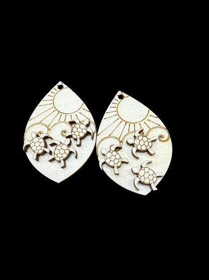 DIY Turtle, Sea Life Earrings, Whale Earrings: Unfinished Birch Wood, Engraved, Craft Jewelry, Sea Animals