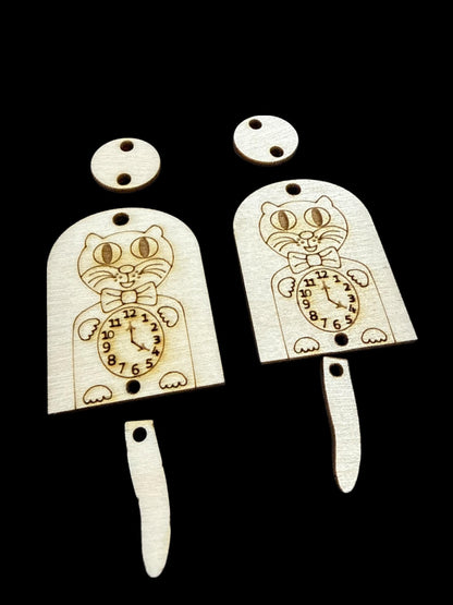 DIY Cat Clock Dangle Earrings: Unfinished Birch Wood, Engraved, Craft Jewelry, Cat Clock tail Earrings, Cat Earrings