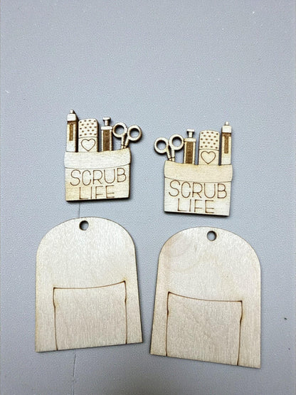DIY Scrub Life Dangle Earrings: Unfinished Birch Wood, Engraved, Craft Jewelry, Scrub Earrings, Nurse Earrings, Medical Earring