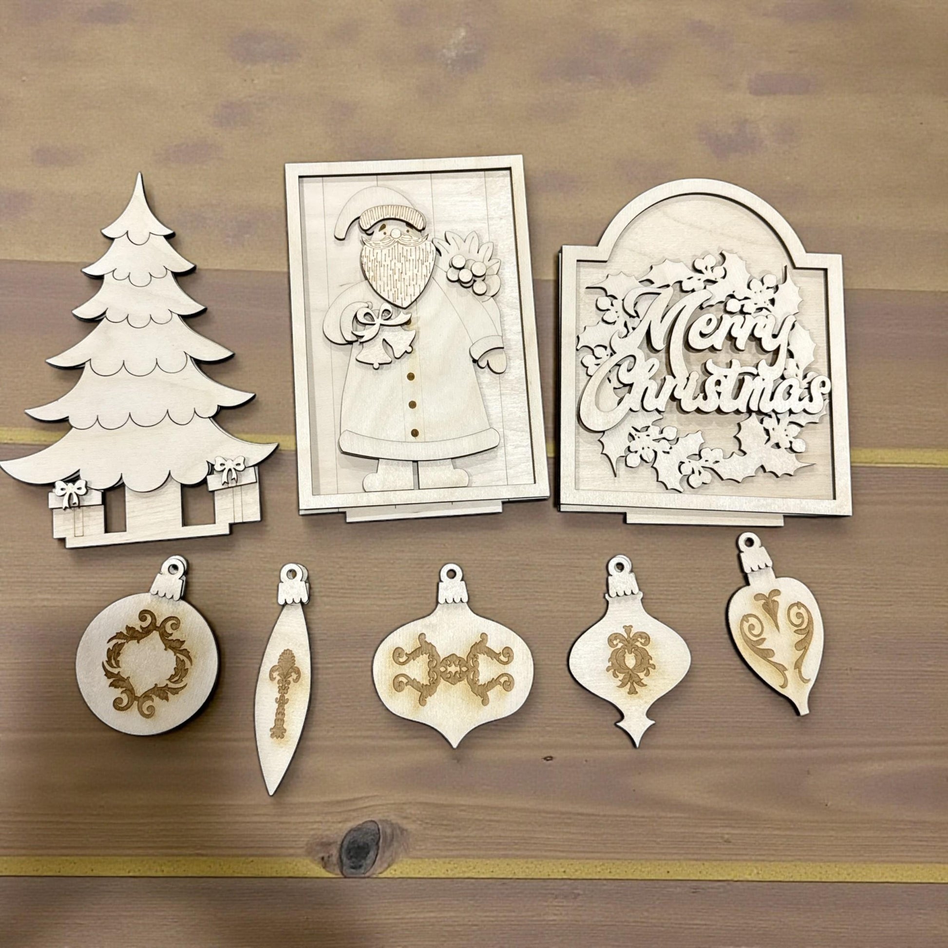 DIY Merry Christmas Bench Insert Unfinished Wood Interchangeable Insert, Santa Interchangeable tiered tray, Vintage Santa