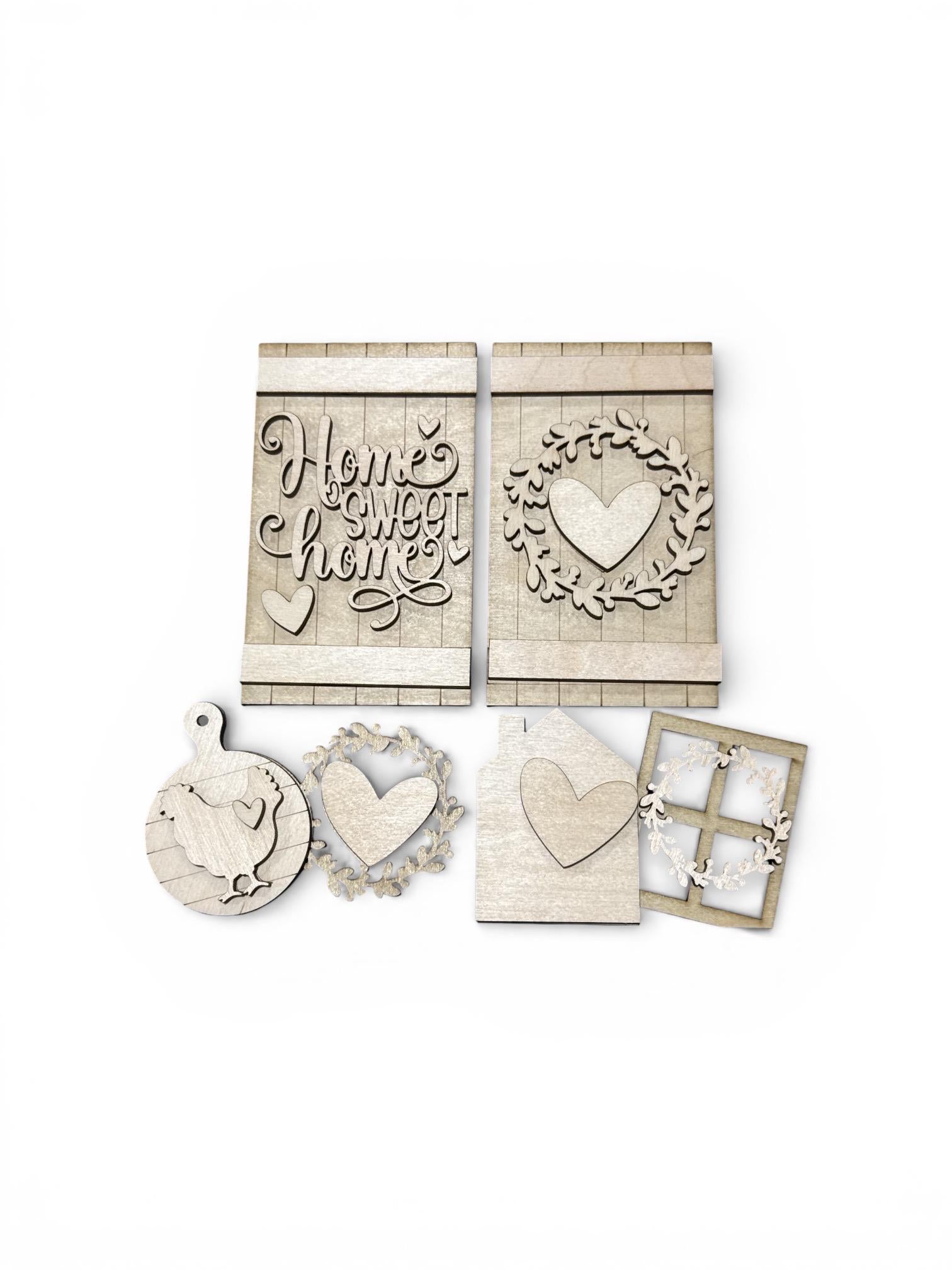 DIY Home Sweet home Cottage Inserts, Interchangeable Inserts, Primitive Mantle Decor, Inserts Home Decor, Unfinished, Cottage Cabinet