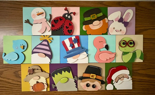 DIY Holiday Faces Squares, DIY Ladder Inserts, Holiday Faces, 4.25" Ladder Inserts Craft, Paint Your Own, Seasonal Squares