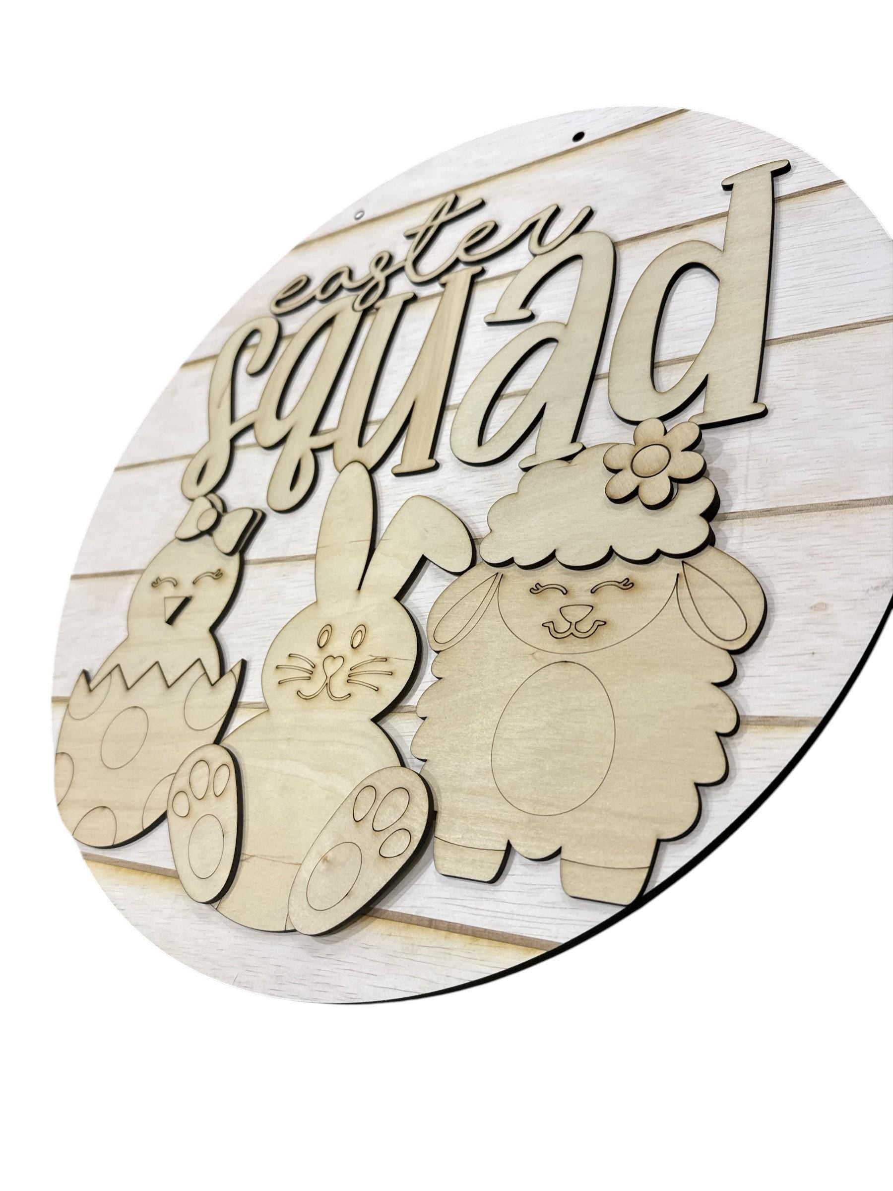 DIY Easter Squad Wooden Door Hanger: Bunny, Carrot, Spring Unfinished