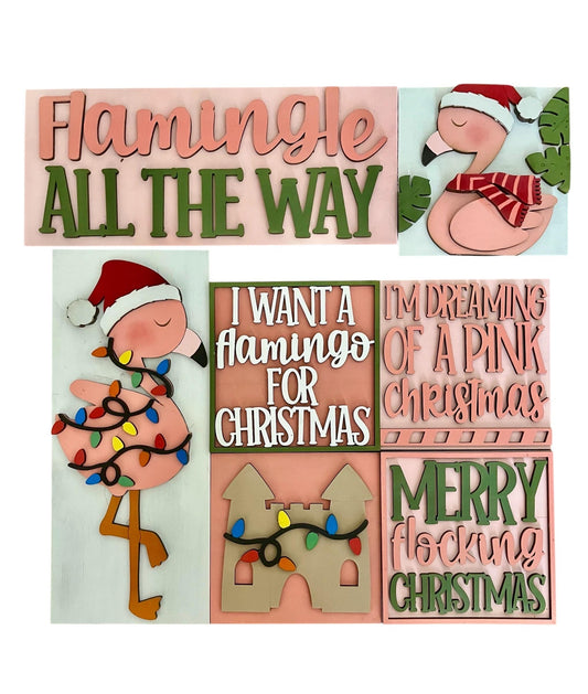DIY Christmas Flamingos, Flamingo Ladder inserts, Ladder Inserts DIY, 4.25" Squares for inserts, ladder inserts, Merry Flocking Christmas