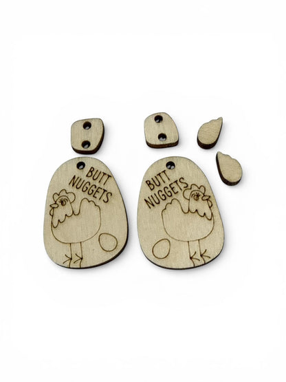 DIY Chicken Butt Nugget Wooden Earrings: Unfinished Craft Blanks, Chicken Earrings