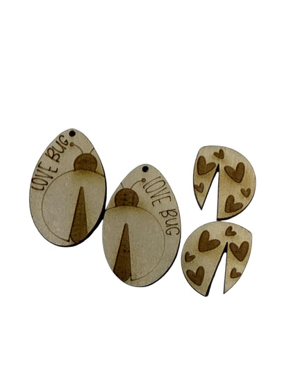 DIY Lady Bug Earrings, Unfinished Birch Wood, Craft Supply, bug earrings